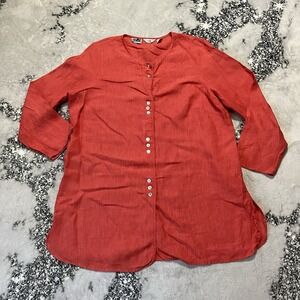 Richard Malcolm Shirt Womens Size 1X‎ Coral Red Irish Linen Button Up Tunic
